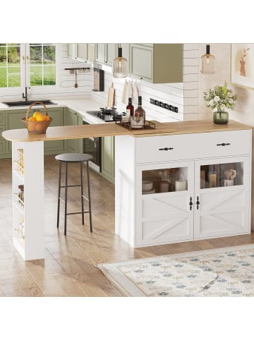 ABRIHOME Ausziehbarer Sideboard in Weiß 138-204x39x104 cm drehbar