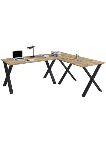 VCM  X Schreibtisch Eckschreibtisch L Form 220x220x80 in Schwarz / Honig-Eiche