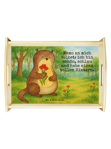 Mr. & Mrs. Panda Servier Tablett Otter Blumenstrauß Design mit S... in Weiß