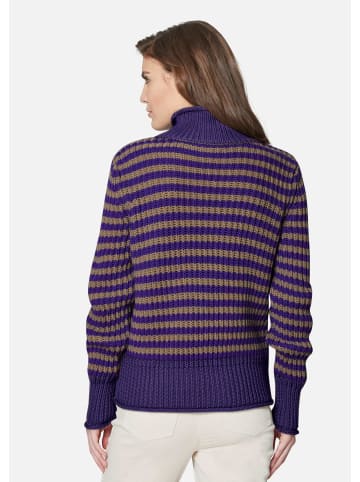 MADELEINE Softer Schurwoll-Pullover mit stylischen Streifen in macchiato / alliumviolett