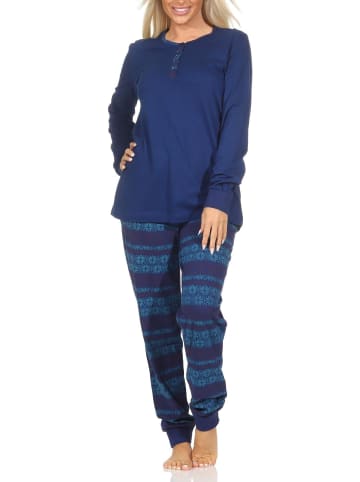 NORMANN Langarm Schlafanzug Pyjama Bündchen Ethnolook - 87064 in marine