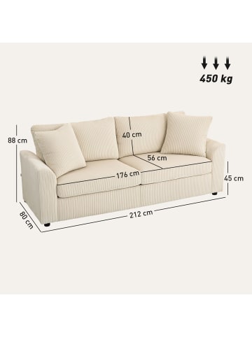 HOMCOM 3-Sitzer-Sofa-212L x 80B x 88H cm-Cremeweiß