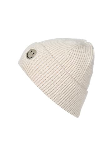 Faera Strickmütze mit Smiley und feinem Rippenstrick in Beige