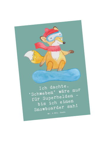 Mr. & Mrs. Panda Postkarte Snowboarden Zauber mit Spruch in Meeresbrise