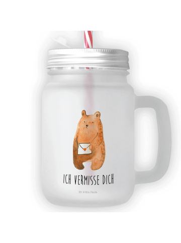 Mr. & Mrs. Panda Trinkglas Mason Jar Bär Vermissen mit Spruch in Transparent