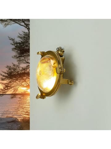 Licht-Erlebnisse Außen Wandlampe Ø 14 x (H)14 cm in Messing