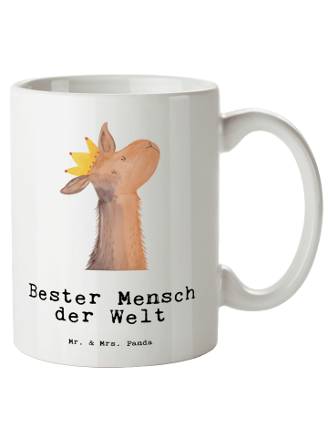 Mr. & Mrs. Panda Weiße Tasse Lama Bester Mensch der Welt mit Spruch in Weiß