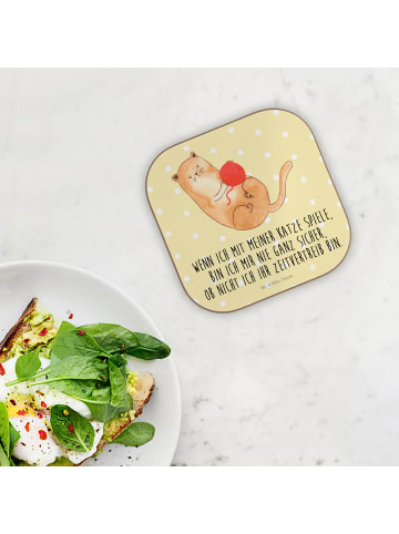 Mr. & Mrs. Panda Untersetzer für Gläser Katze Wolle mit Spruch in Gelb Pastell