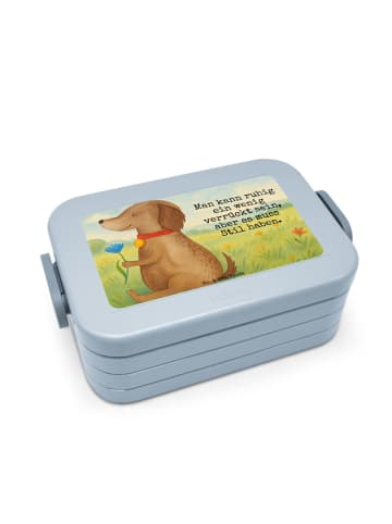 Mr. & Mrs. Panda Snackbox Hund Blume Design mit Spruch in Blau Pastell