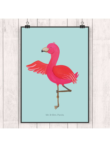 Mr. & Mrs. Panda Bild Flamingo Yoga ohne Spruch in Türkis Pastell