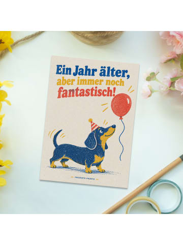 Mr. & Mrs. Panda Postkarte Dackel Fröhlich Design mit Spruch in Weiß