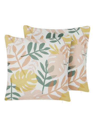 Beliani 2er-Set Gartenkissen TEGEA in Weiß/Grün/Rosa