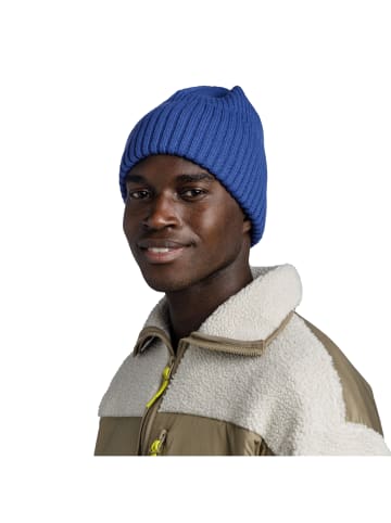 Buff Buff Knitted Fleece Hat Beanie in Blau