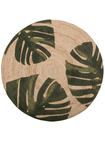 Beliani Geflochtener Teppich INCIK in Beige/Grün - (W) 140 x (H) 0.6 x (L) 140 cm