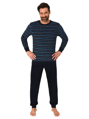 NORMANN Frottee Schlafanzug lang Pyjama RingelMuster - 82389 in marine