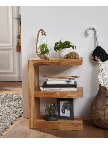 KADIMA DESIGN Beistelltisch E-Cube | Akazie Massivholz, 60cm, Landhaus, Braun in Beige