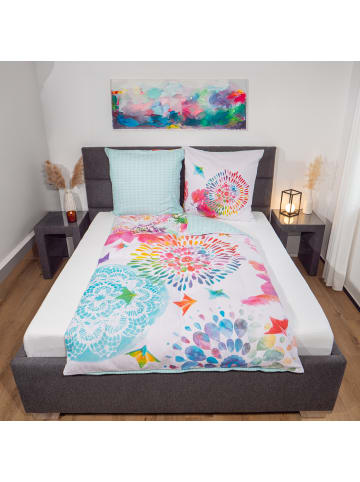 Traumschloss Comfort Flanell Bettwäsche - Lucina -  bunte Mandalas auf weißem Hintergrund in bunt