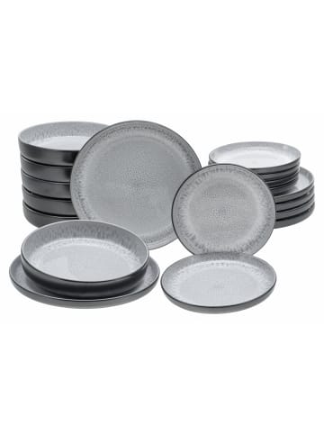 CreaTable Nordic Fjord Frost, 18-teiliges Teller Set Steinzeug in Schwarz/Grau