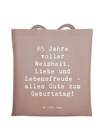 Mr. & Mrs. Panda Tragetasche Spruch 85. Geburtstag Weise mit Spruch in Braun Pastell