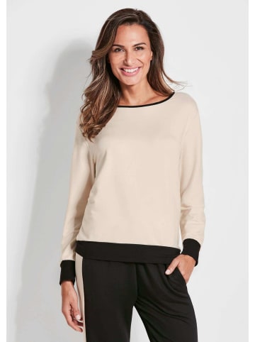 GOLDNER Kurzgröße:  Luxuriöses Langarm Viskose-Oberteil in beige / schwarz