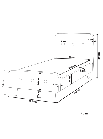 Beliani Einzelbett RENNES in Grau/Braun - (W) 101 x (H) 110 x (L) 220 cm