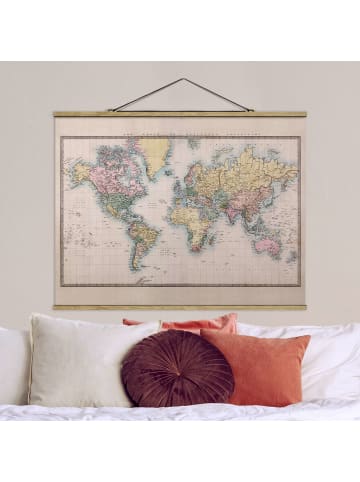 WALLART Stoffbild mit Posterleisten - Vintage Weltkarte um 1850 in Creme-Beige