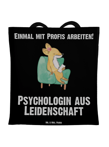Mr. & Mrs. Panda Tragetasche Psychologin Leidenschaft mit Spruch in Schwarz