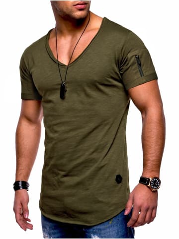 SOUL STAR T-Shirt - BHKNINB Basic Kurzarm Oversized Shirt V-Ausschnitt Zipper in Khaki
