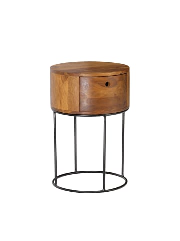 KADIMA DESIGN Nachttisch Rund Holz Stauraum Schublade Industrial, Beistelltisch in Braun