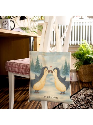 Mr. & Mrs. Panda Einkaufstasche Pinguine Kuss Design ohne Spruch in Weiß