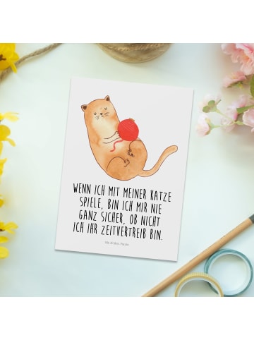 Mr. & Mrs. Panda Postkarte Katze Wolle mit Spruch in Weiß