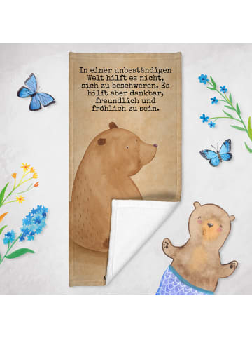 Mr. & Mrs. Panda Badehandtuch Bär Schulterblick Design mit Spruch in Blau Pastell