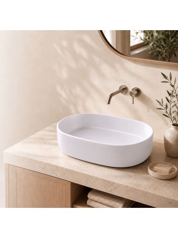 relaxdays Aufsatzwaschbecken in Weiß - (B)55 x (H)14,5 x (T) 34 cm