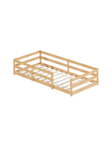 ABRIHOME Kinderbett in Natur 90x200 cm Montessori mit Sicherheitsumrandung Kiefernholz