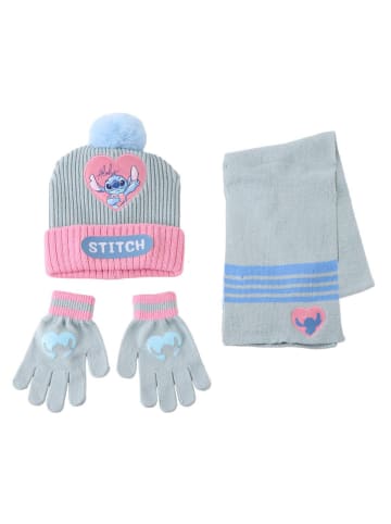 Disney Disney Stitch Kinder 3 Teilig Mütze & Schal & Handschuhe Set in Grau
