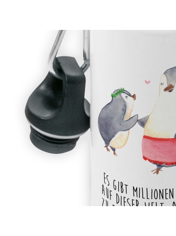 Mr. & Mrs. Panda Kindertrinkflasche Pinguin mit Kind mit Spruch in Weiß