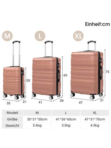 ABRIHOME 3er Hartschalen Koffer Set mit TSA Schloss und Universalrad in Roségold