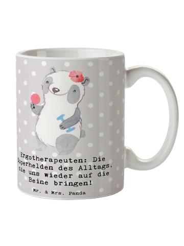 Mr. & Mrs. Panda Kaffeebecher Ergotherapeutin Superhelden mit Sp... in Grau Pastell