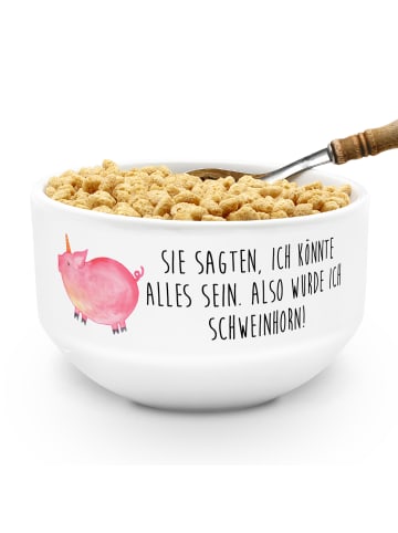 Mr. & Mrs. Panda Müslischale Porzellan Einhorn Schwein mit Spruch in Weiß