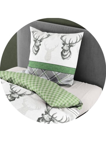JACK 2 tlg. Biber Bettwäsche 135x200cm Hirsch Karo in Dunkelgrün