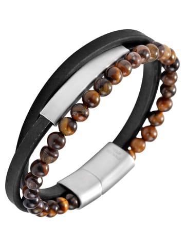 Adeliás Unisex Armband – Lederarmband aus Leder mit Tigerauge 19 cm in schwarz