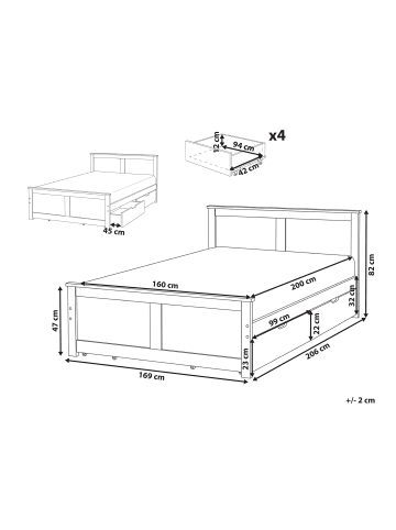 Beliani Doppelbett DAUPHIN in Braun - (W) 169 x (H) 82 x (L) 206 cm