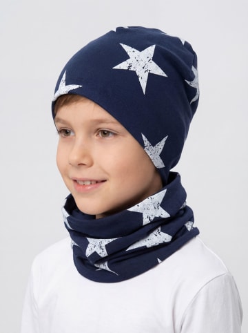 TupTam Unisex Kinder Beanie Mütze Schlauchschal Set in blau/weiß