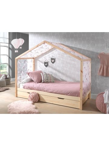 others HAUSBETT mit Textilhimmel Kapua 210x170x97 aus Massivholz in Natur