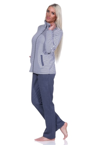 NORMANN langarm Hausanzug Kuschel interlock - 76864 in blau-melange