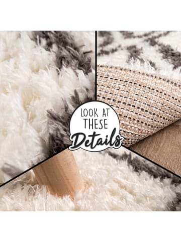 KADIMA DESIGN Hochflor Teppich Shaggy Rauten Schlafzimmer schmutzabweisend in Creme