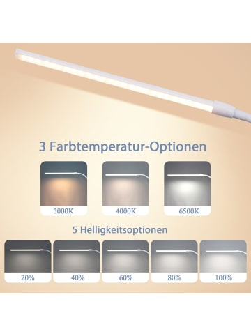 ZMH Tischleuchte LED in weiß Flexibel Klemmleuchte 3000-6500K dimmbar 5W