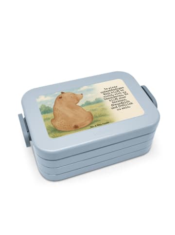 Mr. & Mrs. Panda Lunchbox Bär Schulterblick Design mit Spruch in Blau Pastell