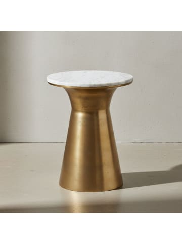 KADIMA DESIGN Beistelltisch | Marmor Weiß, 35x35x45cm, Gold, Rund