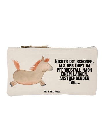 Mr. & Mrs. Panda Kosmetiktasche Pferd Springen mit Spruch in Weiß